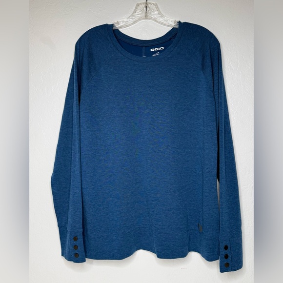OGIO Long Sleeve Shirt Women’s Size Large Blue Polyester Wool Blend Thin Soft - Picture 1 of 14